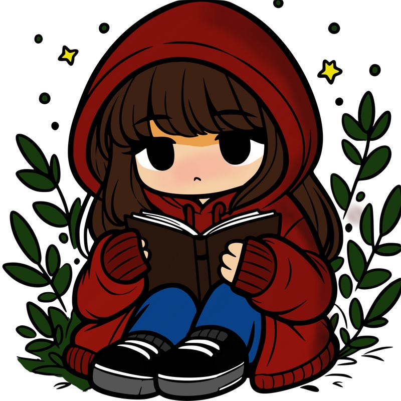 girl in oversized hoodie reading a book