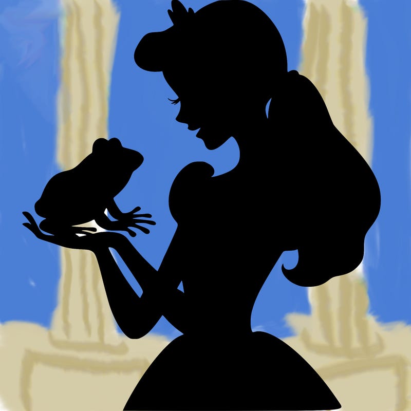 a shadow of a princess holding a frog realistic