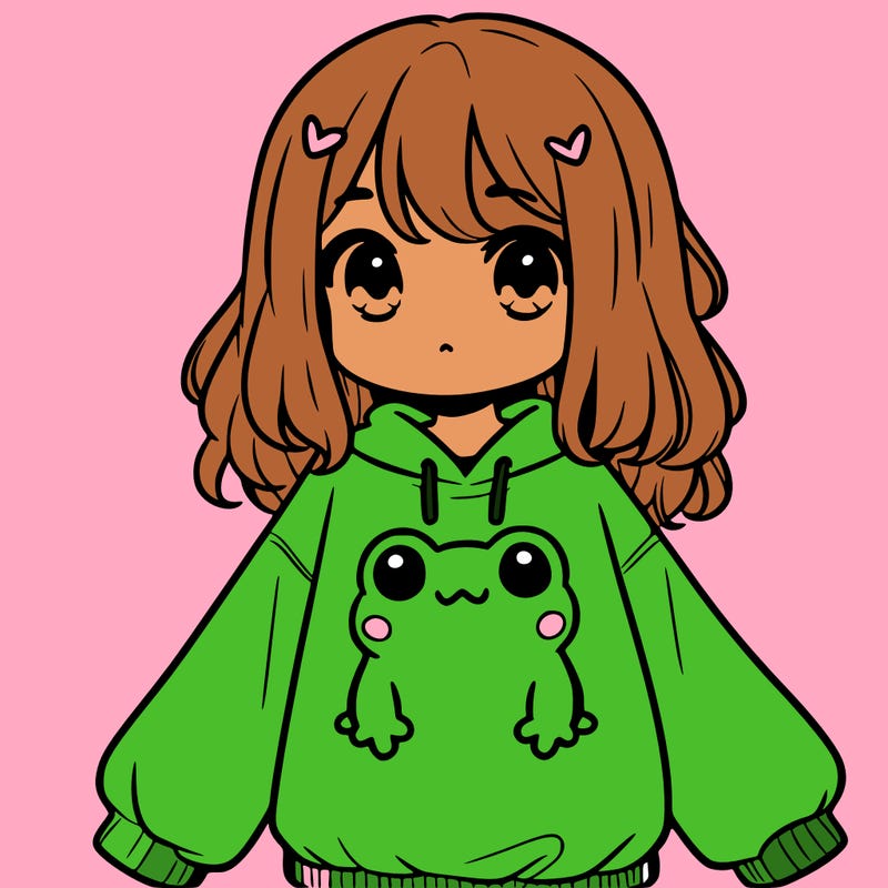 girl wearing frogging sweatshirt