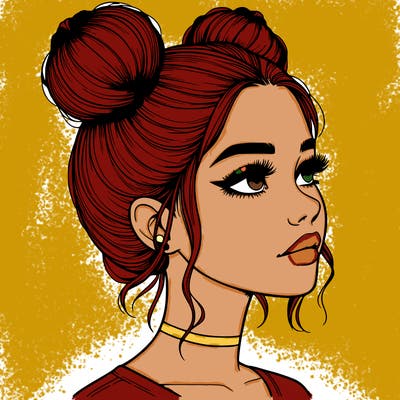 realistic girl with buns on the top of her head