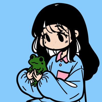 girl with long hair and a oversized shirt. and she is holding a frog