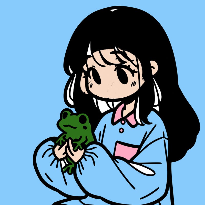 girl with long hair and a oversized shirt. and she is holding a frog