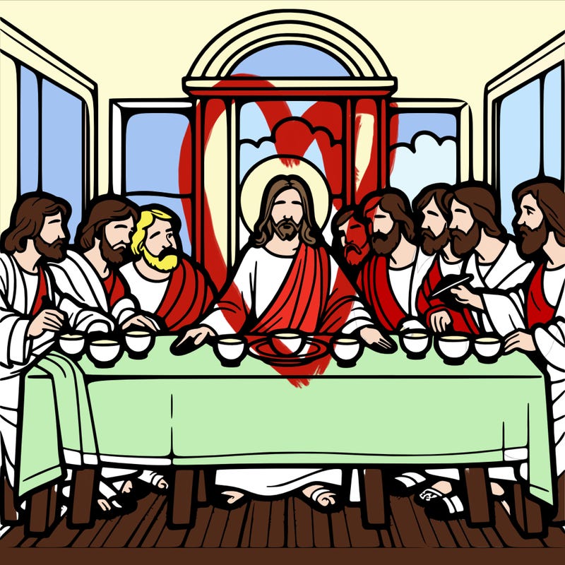 jesus shares the last supper with twelve apostles
