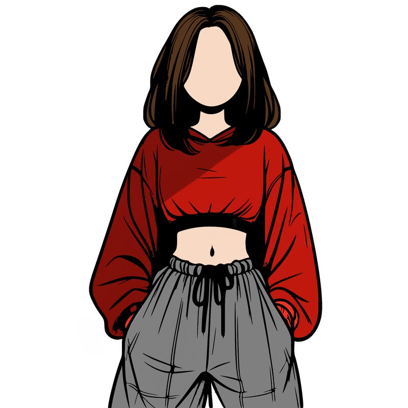 realistic girl faceless with baggy pants and a crop top