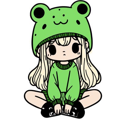 a girl wearing a frog hat and some frog socks