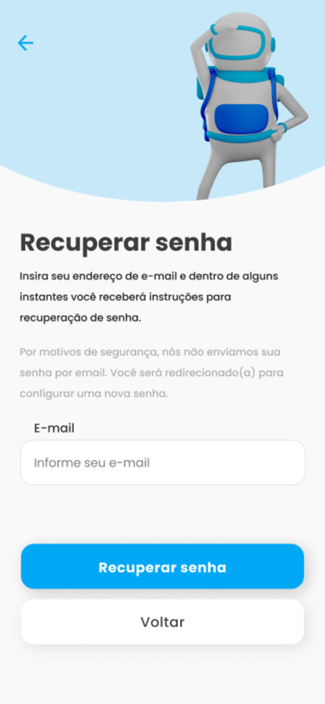Findnow - Findnow app password recovery interface with email input field and blue button