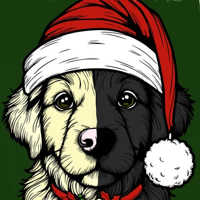 realistic dog with a christmas hat