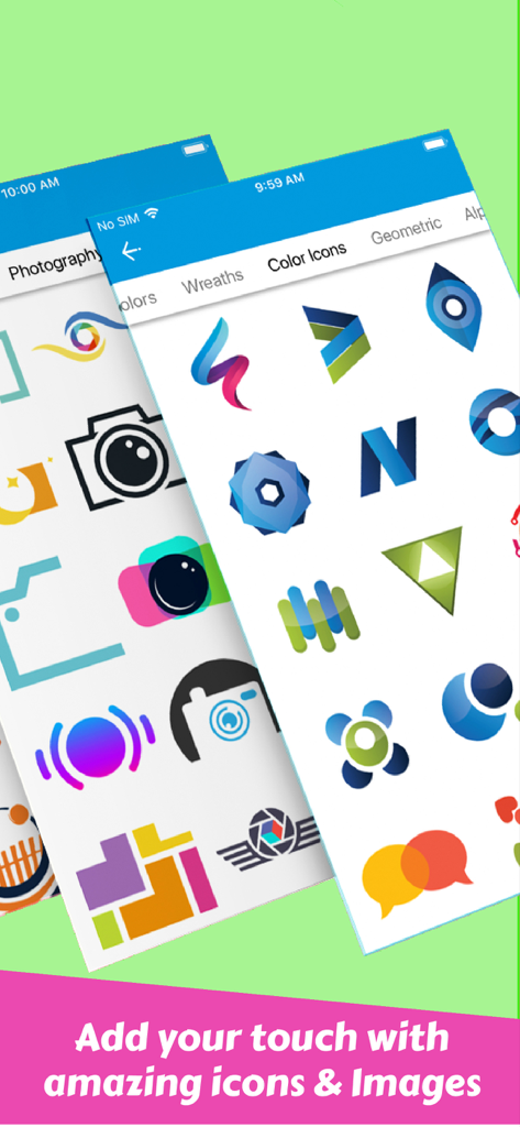 SALT Logo Maker app interface showing various icons and logo templates for small businesses