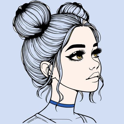 realistic girl with buns on the top of her head