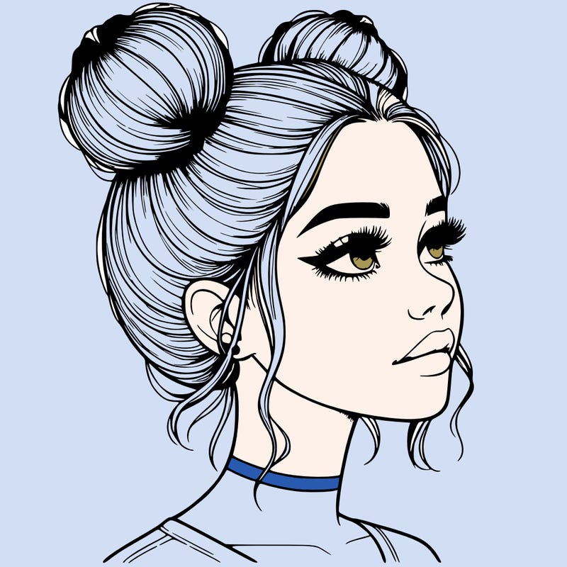 realistic girl with buns on the top of her head