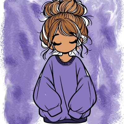 girl with baggy sweatshirt and messy bun