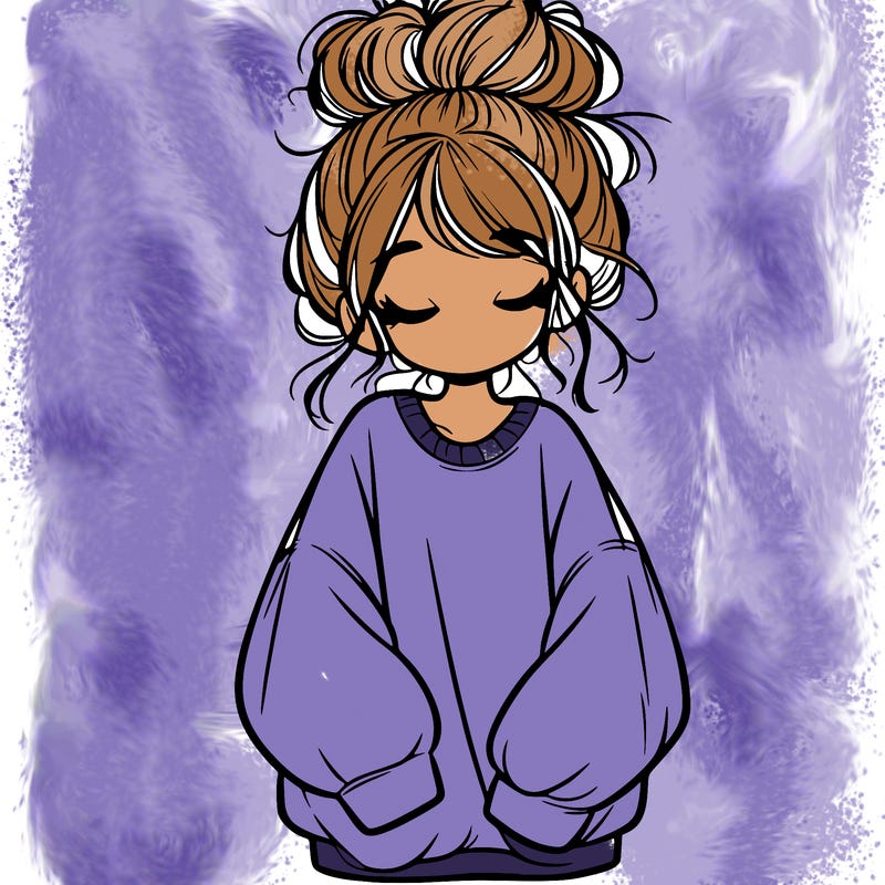 girl with baggy sweatshirt and messy bun