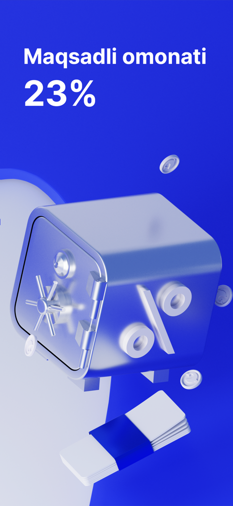 Trastpay - Trastpay app screen showing a 23 percent interest rate on target savings deposits with a 3D safe and money illustration