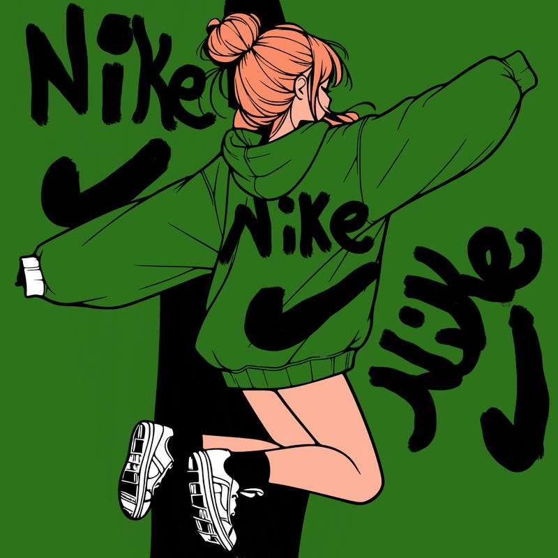 realistic girl jumping with a bun and oversized sweatshirt