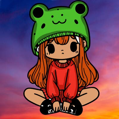 a girl wearing a frog hat and some frog socks