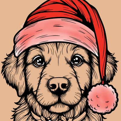 realistic dog with a christmas hat