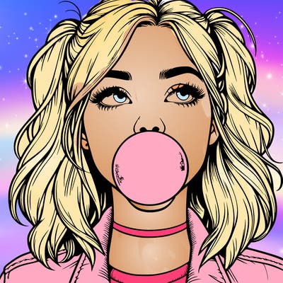 realististic girl blowing bubble -gum