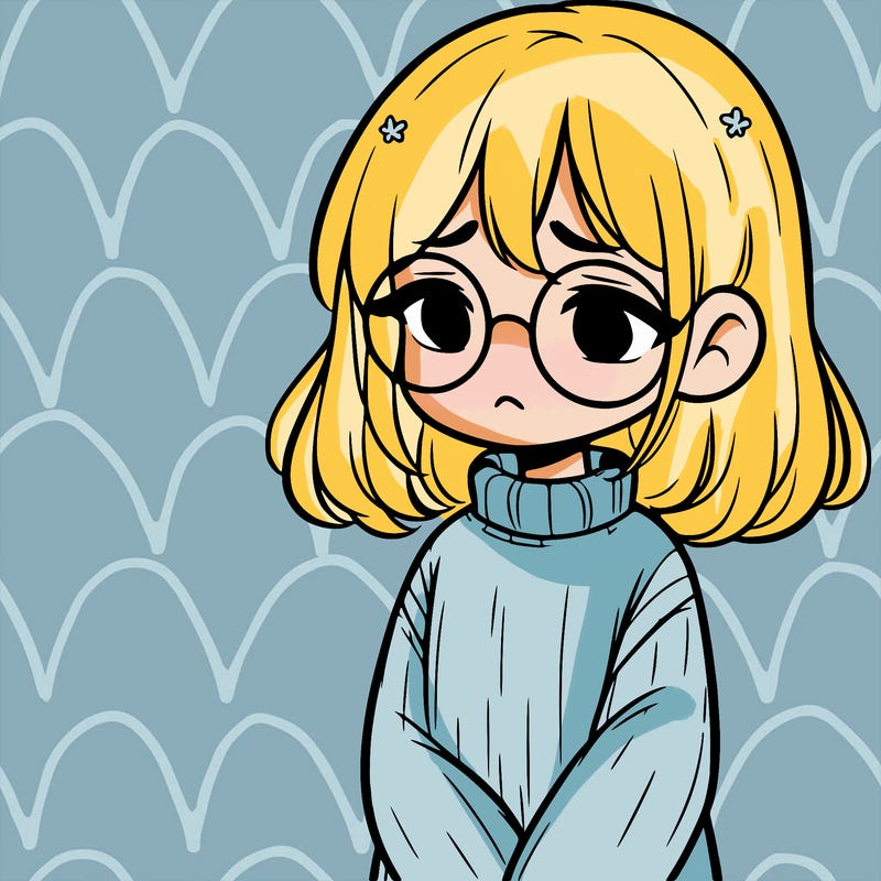 sad girl with glasses in a sweater