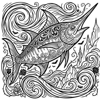 Explore the depths of mystery with this captivating Gothic Pelagic Fish coloring page. Its intricate design combines oceanic majesty with dark, elegant fantasy, offering a unique artistic challenge.
