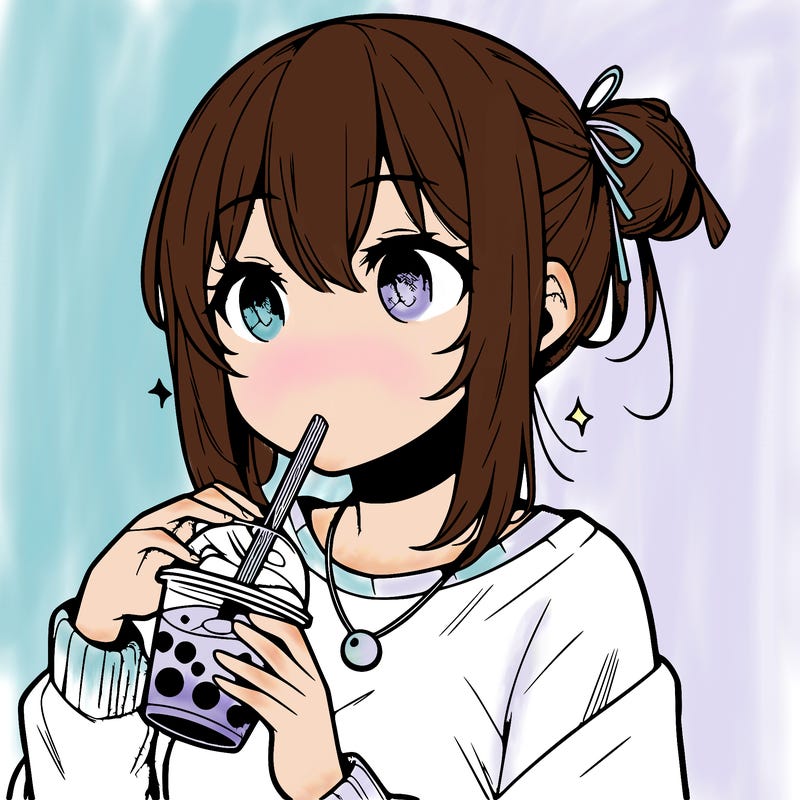 manga character drinking boba