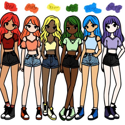 a group of girls wearing crop tops and shorts