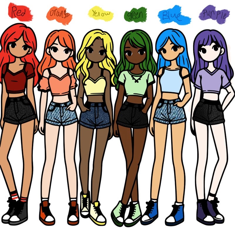 a group of girls wearing crop tops and shorts