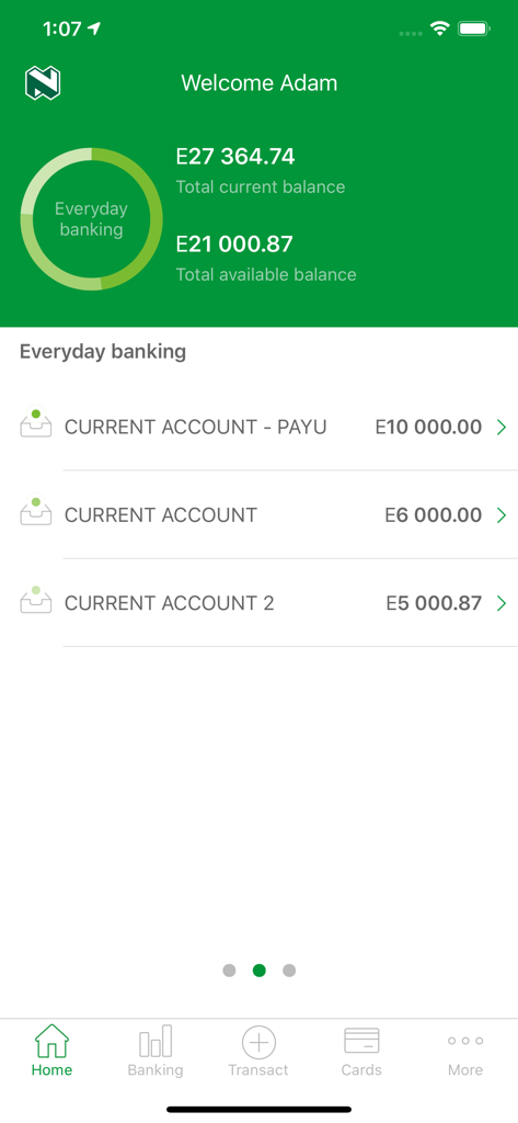 Nedbank Money (Africa) - Nedbank Money Africa app dashboard showing account balances and everyday banking accounts