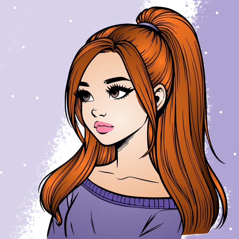 realistic girl with a high ponytail