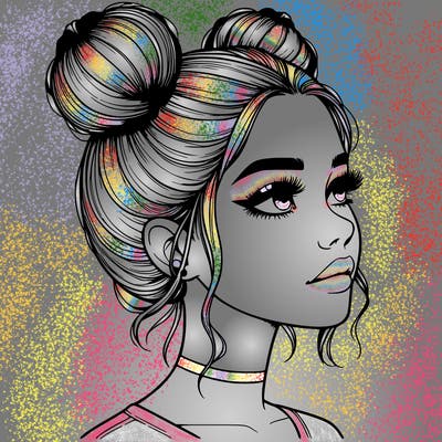 realistic girl with buns on the top of her head