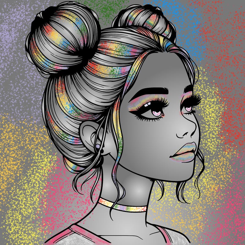 realistic girl with buns on the top of her head