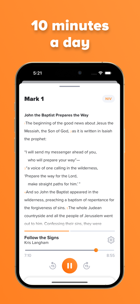 Through the Word - 성경 장과 10분 오디오 가이드를 보여주는 말씀으로 모바일 앱 인터페이스