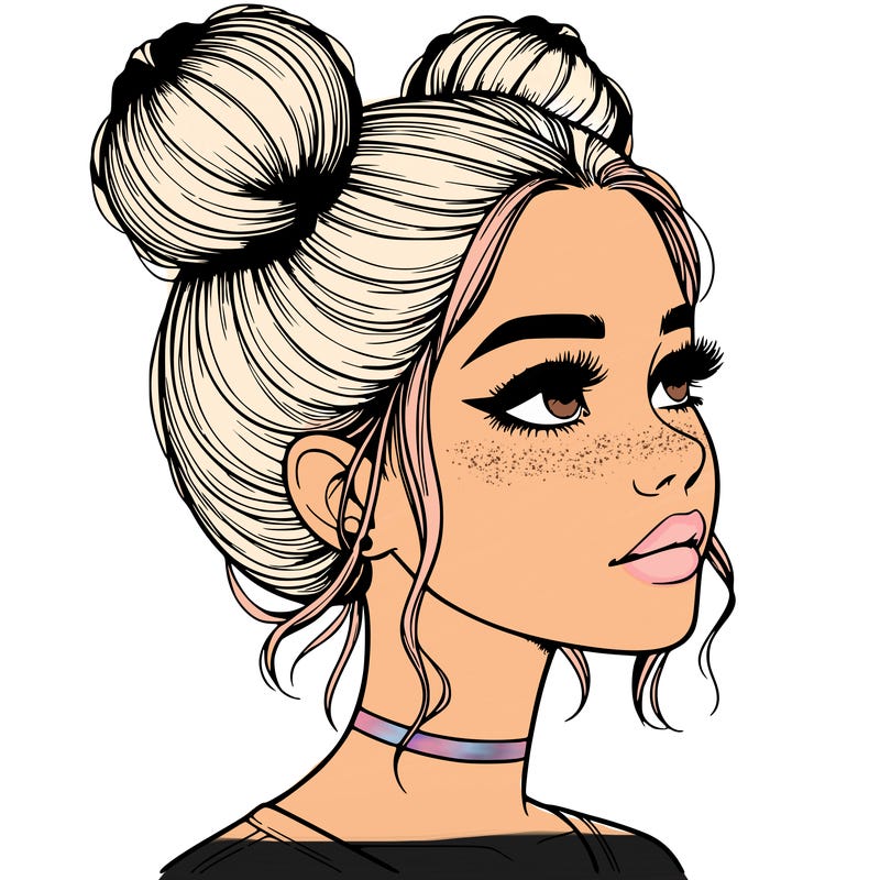 realistic girl with buns on the top of her head