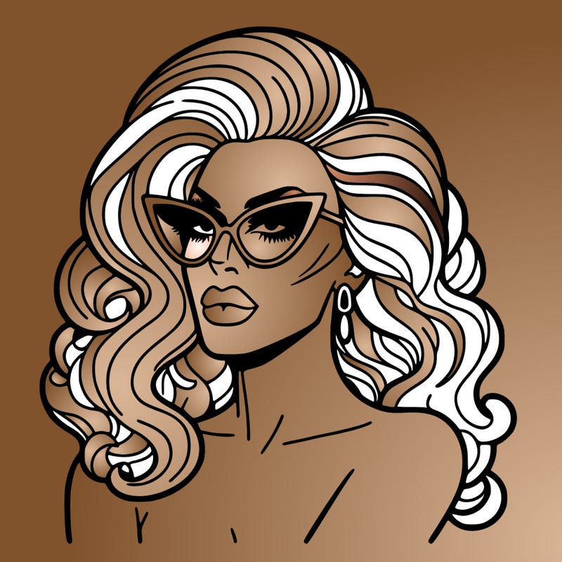 drag queen with sunglasses on top of her head