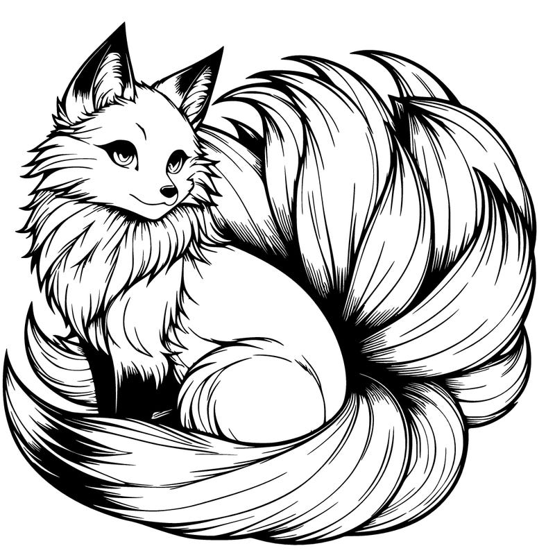 realistic detailed 9 tailed anime fox