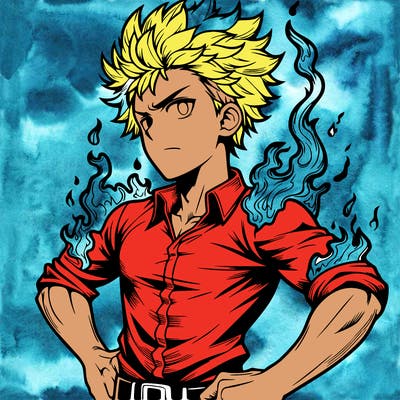 realistic manga man of fire