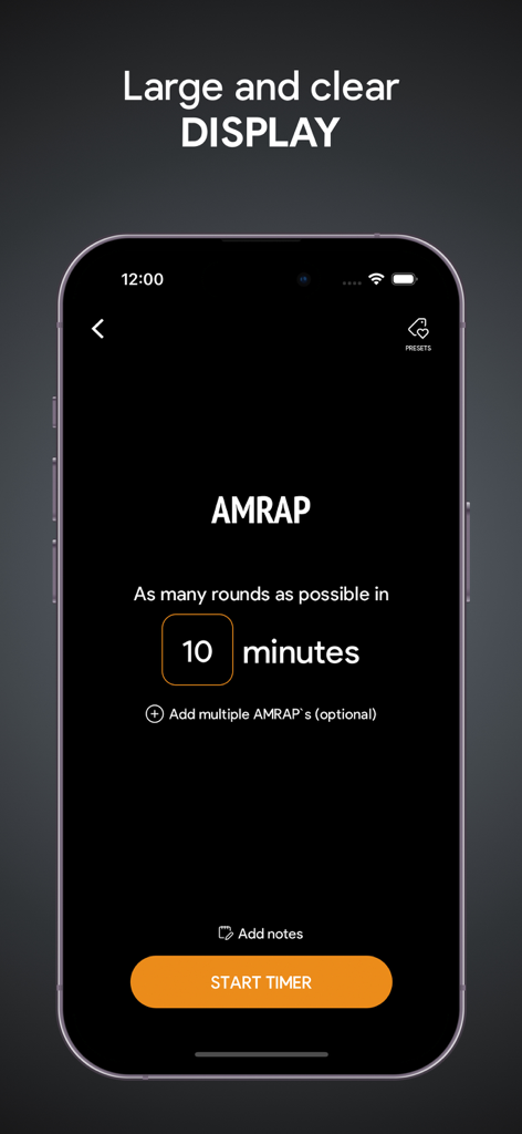 SmartWOD Timer - WOD Clock - Schermata di impostazione dell'allenamento AMRAP di SmartWOD Timer