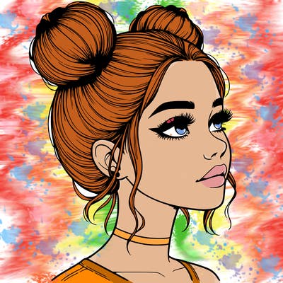 realistic girl with buns on the top of her head