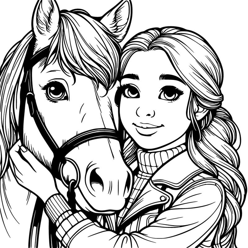 realistic girl with horse