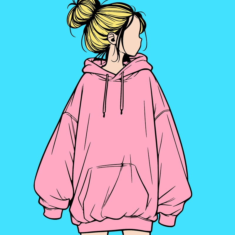 realistic girl with a oversized sweatshirt on and a bun