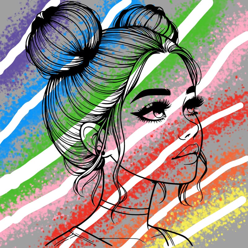 realistic girl with buns on the top of her head