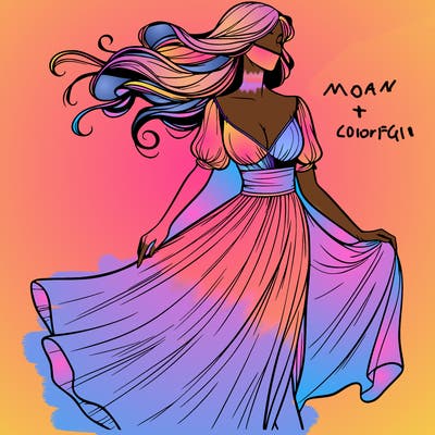 realistic woman in a dress flowing in the wind