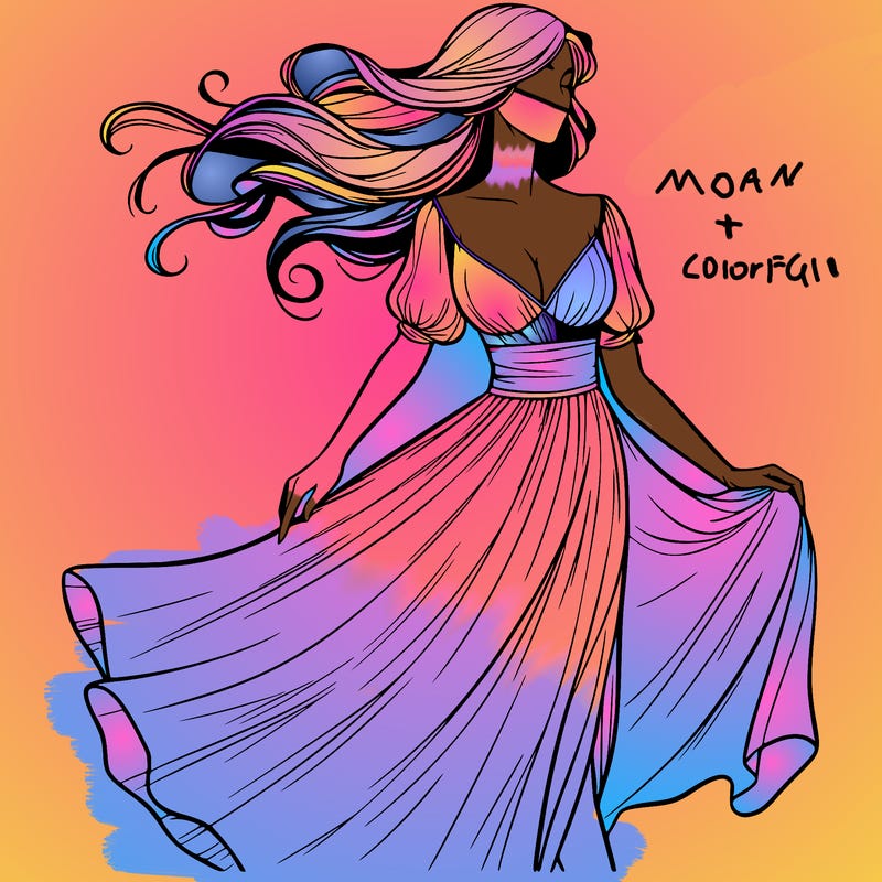 realistic woman in a dress flowing in the wind