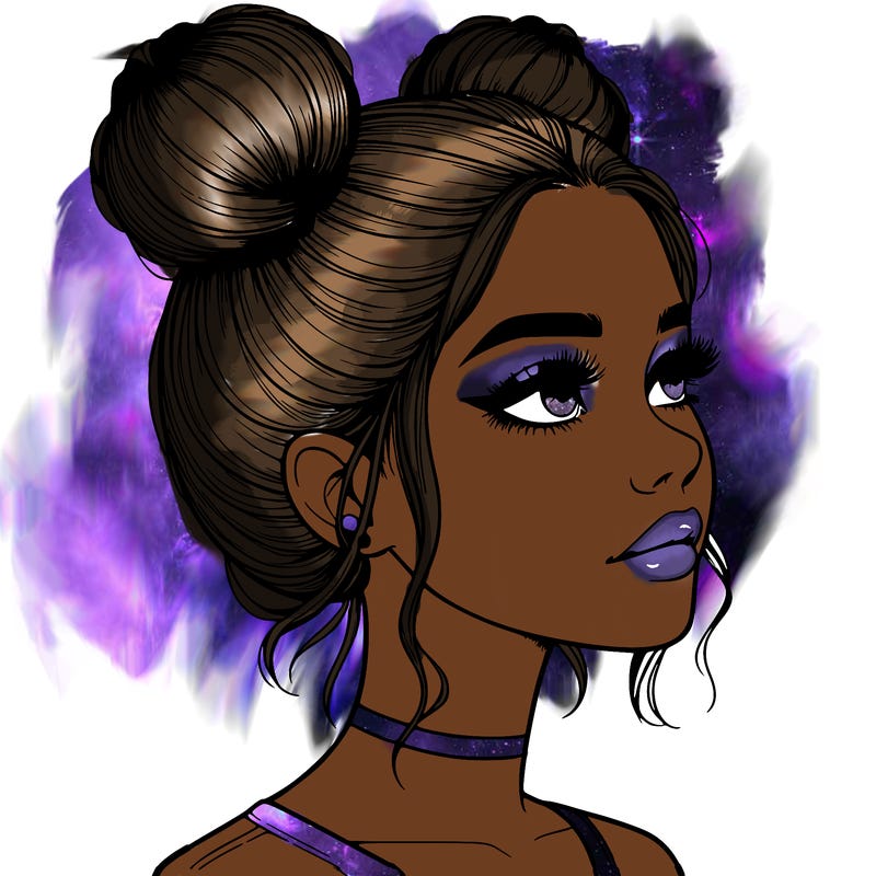 realistic girl with buns on the top of her head