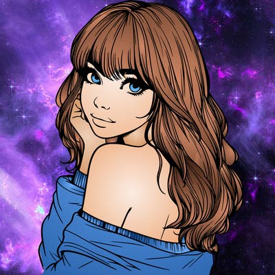 realistic girl with bangs looking over her shoulder