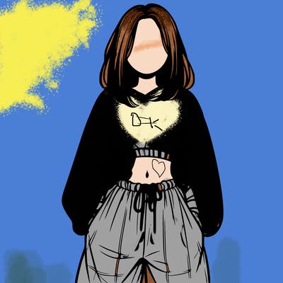 realistic girl faceless with baggy pants and a crop top