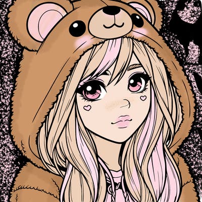 realistic girl in a bear hoodie