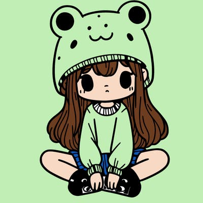 a girl wearing a frog hat and some frog socks