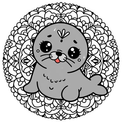 a cute baby seal mandala
