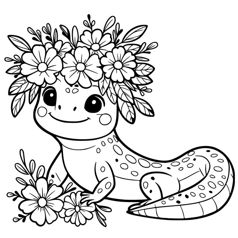 lizard with flowers crown