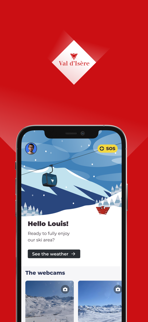 Val d'Isère Ski - Val dIsere ski app welcome screen showing mountain views and weather information